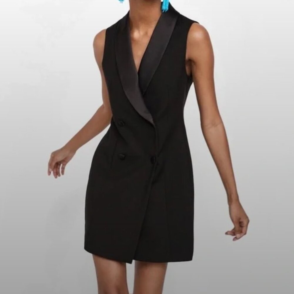 Zara Black Sleeveless Blazer Mini Dress